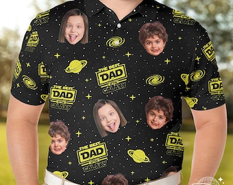 Polo personalizzata con foto, papà nella galassia, misto cotone