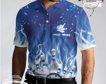 Polo da bowling blu Fire Bowling, regalo personalizzato per adulti