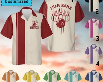 Camicia da bowling retrò personalizzata: nome della squadra personalizzato, stile hawaiano vintage