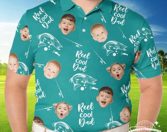 Polo personalizzata con foto "Reel Dad", regalo personalizzato per la festa del papà, maglietta da uomo in misto cotone.