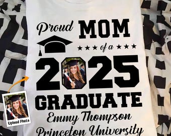 Maglietta per la laurea "Mamma orgogliosa" 2025, maglietta personalizzata con foto per la laurea.