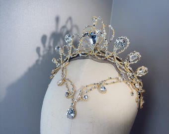 Professional Ballet Tiara – Gold/Sliver & Crystal Headpiece for Talisman, Swan Lake, Nutcracker