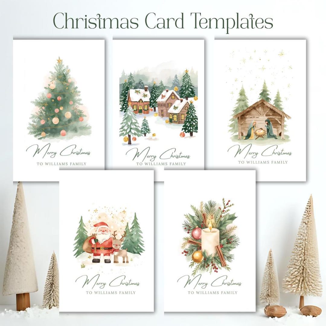 Editable Christmas Card Template Bundle: Watercolor Designs (canva) - Etsy