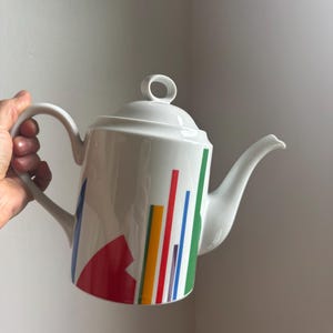 Vintage 1980s Jack Prince Toscany Teapot – Geometric Porcelain Tea Pot – Retro Memphis Style