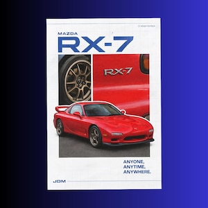 Mazda RX-7 FD – Jdm Car Wall Art Print, JDM Car Illustration, Minimalist Automotive Decor for Garage, Office or Home