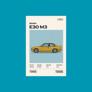 BMW E30 M3 Poster: 1986 Classic Sports Car Art, Minimalist Automotive Print