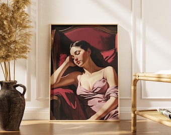 Red and Pink Portrait Wall Art – Digital Download  |  Moody Elegant Aesthetic Print  |  Modern Figurative Artwork