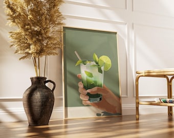 Mojito Cocktail Wall Art – Digital Download  |  Summer Drink Print  |  Bar Cart Decor  |  Fresh Lime Kitchen Artwork