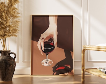 Red Wine Wall Art – Digital Download  |  Wine Lover Wall Print  |  Bar Cart Decor  |  Wine Painting