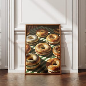 Bagel Art Print Digital Download  |  Retro Food Wall Decor  |  Kitchen Poster  |  Café Artwork  |  Breakfast Lover Gift