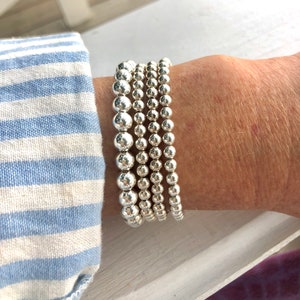 925 Sterling Silver 4mm 6mm 8mm Bead Bracelet, Charm Bracelet, Stacked bracelets image 6