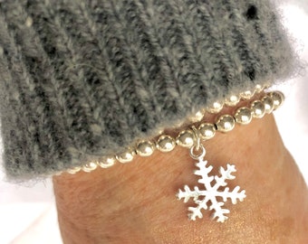 Sterling Silver 4mm Snowflake Charm, 925 Silver Bracelet