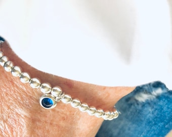 Sterling Silver 4mm Birthstone Bracelet, Charm Bracelet,  Stacked bracelets