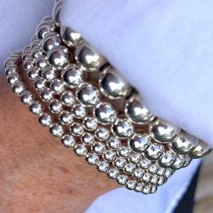 925 Sterling Silver 4mm 6mm 8mm Bead Bracelet, Charm Bracelet, Stacked bracelets image 7