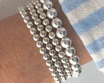 Sterling Silver 4mm Bead Bracelet, Charm Bracelet,  Stacked bracelets