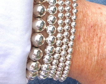 925 Sterling Silver 4mm 6mm 8mm Bead Bracelet, Charm Bracelet,  Stacked bracelets