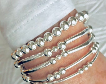 925 Sterling Silver Tube Bracelet, Silver Bracelet, Stretch Bracelet