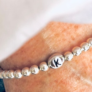 Sterling Silver 4mm Initial Charm Bracelet, Personalized Gift,  Stacked bracelets