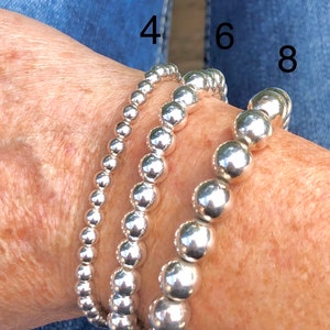 925 Sterling Silver 4mm 6mm 8mm Bead Bracelet, Charm Bracelet, Stacked bracelets image 2