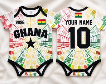 Body personalizado para bebé de Ghana, conjunto de fútbol infantil con nombre y número personalizados, camiseta de bebé de Ghana