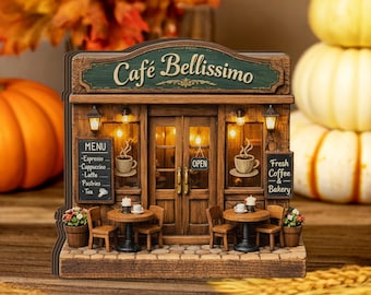 Personalized Cafe Wooden Block Miniature Custom Cafe Name Rustic Coffee Shop Decor Gift for Coffee Lovers Home Shelf