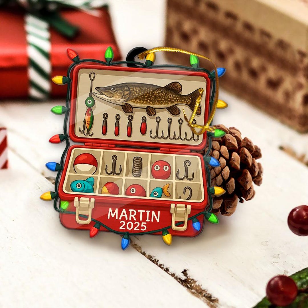 Personalized Fishing Tackle Box Ornament With Lights - Custom Name ...