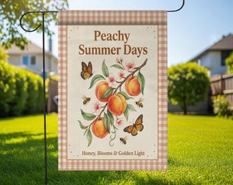 Peach Garden Flag, Peachy Summer Days Yard Flag, Cottagecore Garden Decor, Summer Orchard Outdoor Flag