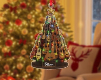 Ornamento Natalizio A Forma Di Chitarra In Legno - Decorazione Unica Per Albero Di Natale, Perfetto Per Musicisti E Appassionati Di Musica