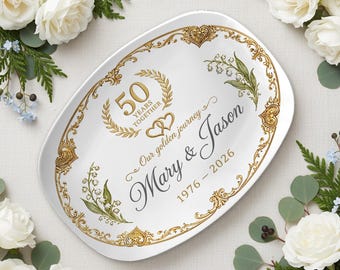 Personalized 50th Anniversary Ceramic Platter, Golden Wedding Gift for Couple, Custom Names 1976-2026 Keepsake Plate