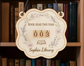 Letrero de madera personalizado para biblioteca, contador de progreso de lectura, libro con nombre personalizado leído este año, regalo para amantes de los libros.
