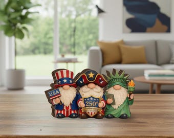 Patriotic Gnome Wooden Block, USA 250th Anniversary Decor, Independence Day Gnome Sign, July 4th Tiered Tray Decor, Americana Gift