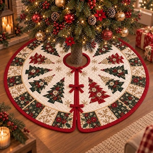 Quilted Christmas Tree Skirt, Nutcracker Patchwork Mat, Rustic Holiday Decor