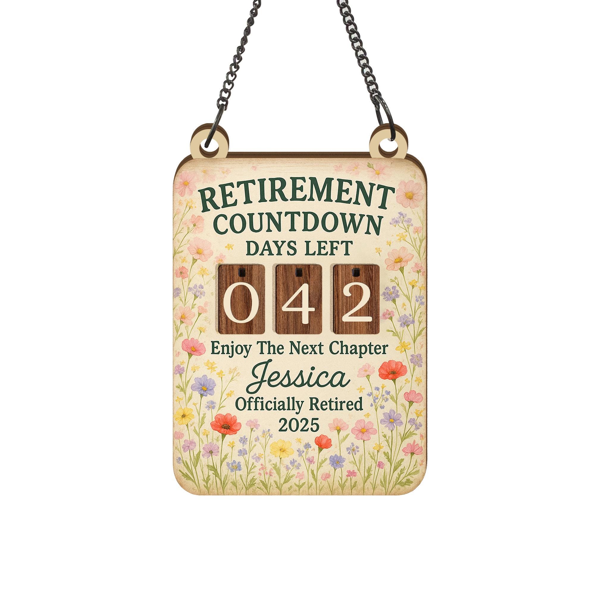 Personalized Retirement Countdown Sign, Floral Wooden Days Left Board ...