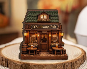 Personalized Irish Pub Wooden Block Miniature Custom Name Rustic Bar Decor Gift for Dad Pub Lover Home Bar Shelf