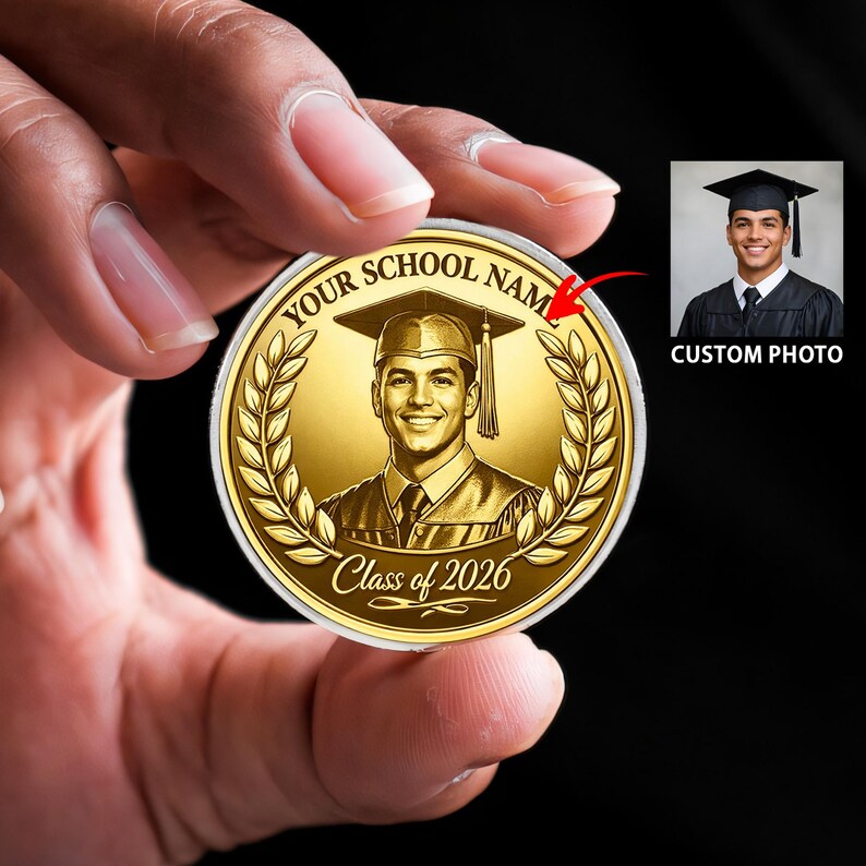 Program Completion Graduation Coin Personalized Graduation Photo Coin 2026, Custom School Name Keepsake ...