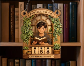 Rastreador de libros de madera personalizado / Letrero colgante "Libros leídos este año" / Rastreador de lectura de biblioteca con nombre personalizado, regalo decorativo