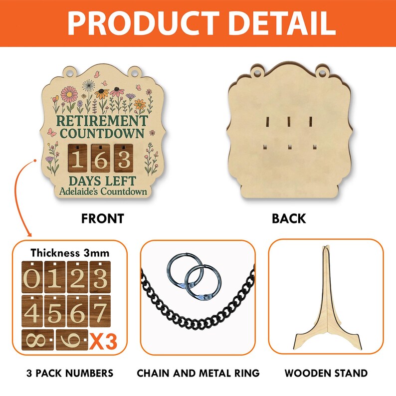 Retirement Counter Rings Personalized Retirement Countdown Sign, Wooden Days Until Retirement ...