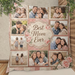 Edredón personalizado con foto de la mejor mamá, manta con foto familiar personalizada, regalo para el Día de la Madre, manta de recuerdo con patchwork floral
