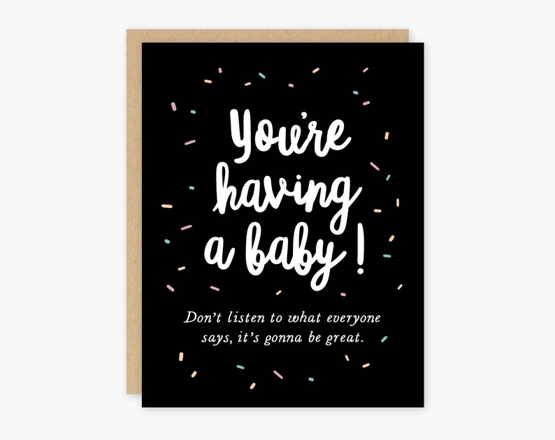 new parents funny card pregnancy modern You/'re Having A Baby lettering black confetti expecting white minimalist baby shower