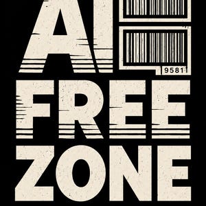 May include: A black graphic poster featuring the white text CS-002, AI, FREE, and ZONE with a distressed texture. The design includes two barcode icons, the number 95811, a solid red horizontal bar at the bottom, and the text CLEAR SIGNAL | PROTOCOL SERIES.