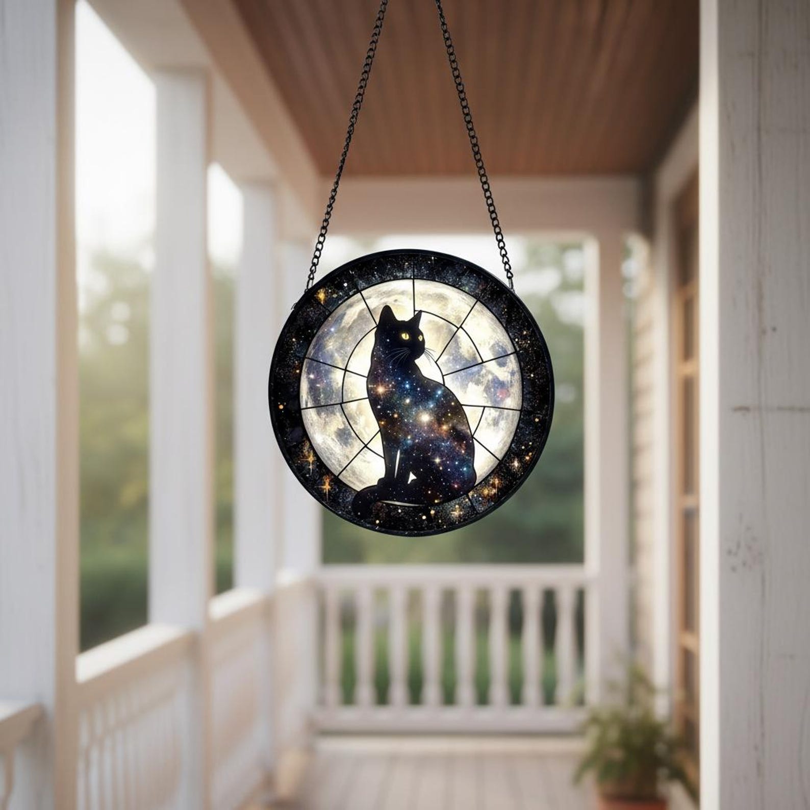 Black Cat Stained Glass Suncatcher: Moon Window Hanging - Etsy