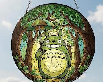 Totoro Stained Glass Suncatcher, Anime Window Decor