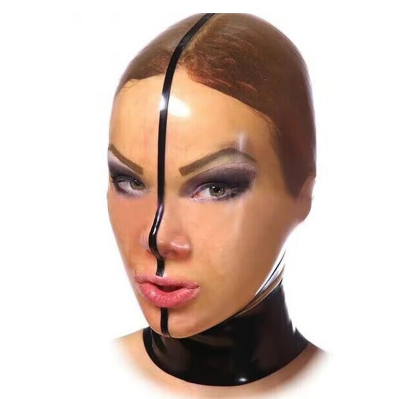Latex Hood Mask Big Eyes Transparent Face With Red Trim Women Cosplay ...