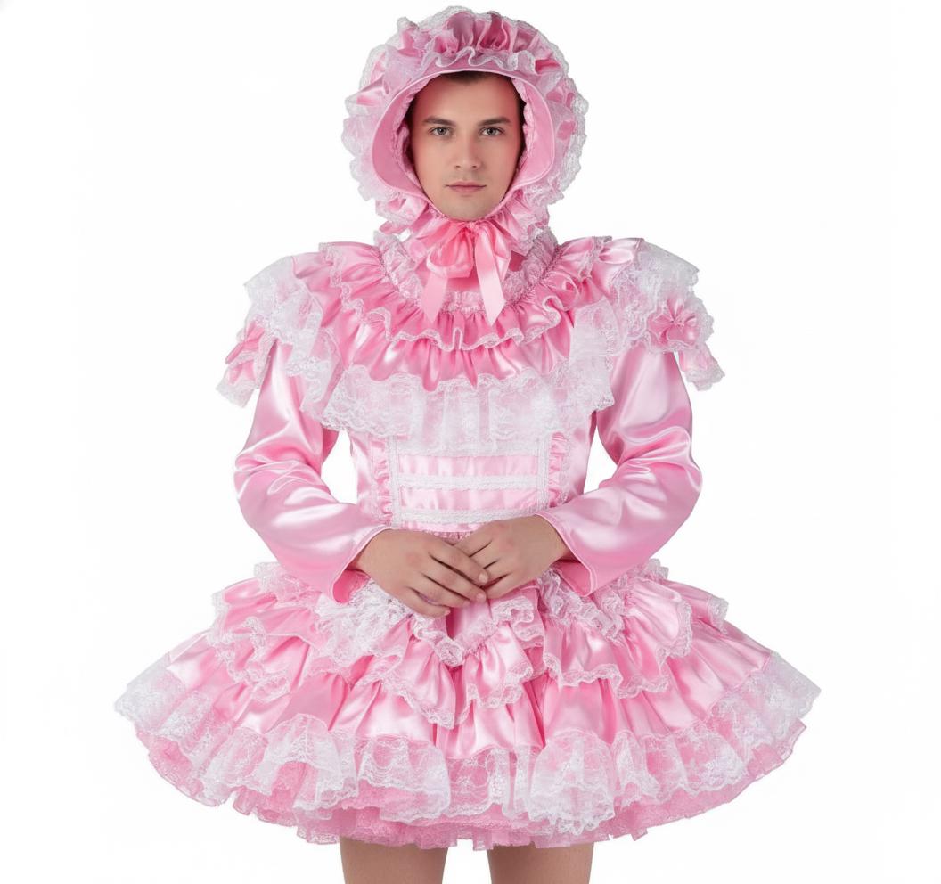 NEU! Sissy Maid Rosa Satinkleid Cosplay Kostüm Maßgeschneidert
