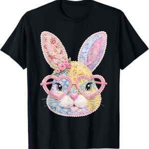 PNG de patchwork com coelhinho floral, PNG de Páscoa moderna, PNG de Páscoa floral retrô, PNG de patchwork xadrez vichy estilo casa de campo, PNG de patchwork de primavera/Páscoa