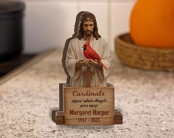 Bloques de madera personalizados conmemorativos de cardenal, regalo de condolencia religiosa, letrero de recuerdo de Jesús, decoración de cardenal en memoria amorosa