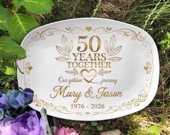 Gepersonaliseerde 50e verjaardag schotel gouden huwelijkscadeau aangepaste paar dienblad 50 jaar samen aandenken decor