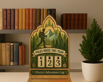 Personalized Hiking Mileage Tracker Sign, Miles Hiked This Year Counter, Custom Hiker Adventure Log, Outdoors Gift for Hikers & Campers