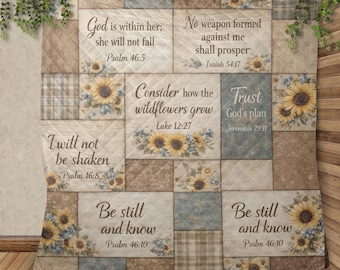 Edredón cristiano de girasoles con versículos bíblicos, manta con texto en inglés "Dios está dentro de ella", Salmo 46:5, regalo religioso, decoración cristiana para el hogar.