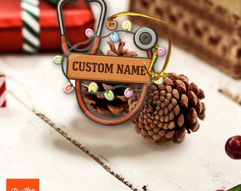 Personalized Stethoscope Christmas Ornament for Nurse Doctor – Custom Name Medical Acrylic Ornament Gift for Healthcare Workers